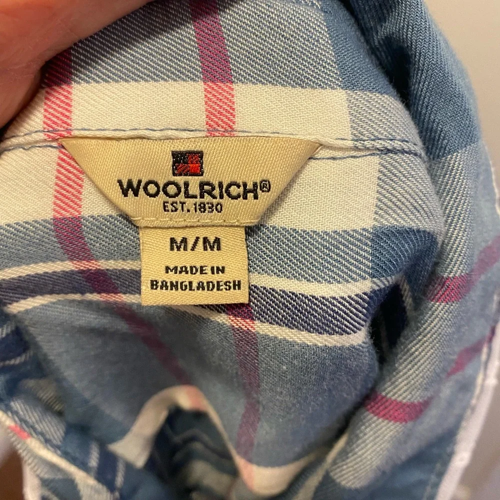 2 FOR $20 Woolrich Blue Plaid Lace Trim Top Blouse Tunic Button Down Size M - Picture 4 of 6